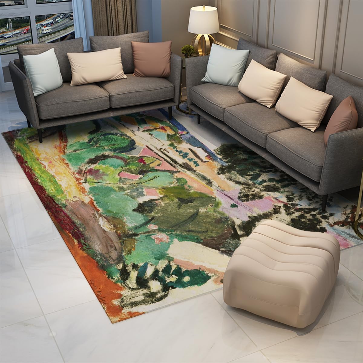 Landstadt-Landschaftsteppich Flächenteppich Land-Bauernhaus-Teppiche für Wohnzimmer Schlafzimmer Waschbar Rutschfester und Flacher Teppich für Klassenzimmer 180x240cm