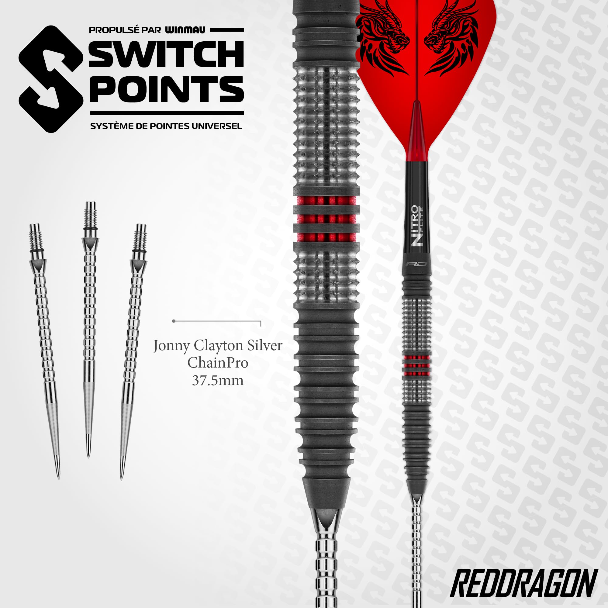 RED DRAGON Fléchettes – Joueur professionnel – Série Jonny Clayton Hiraeth – Switch Points 23 g – Fléchettes professionnelles – Jeu de fléchettes 90 % tungstène avec ailettes et tiges