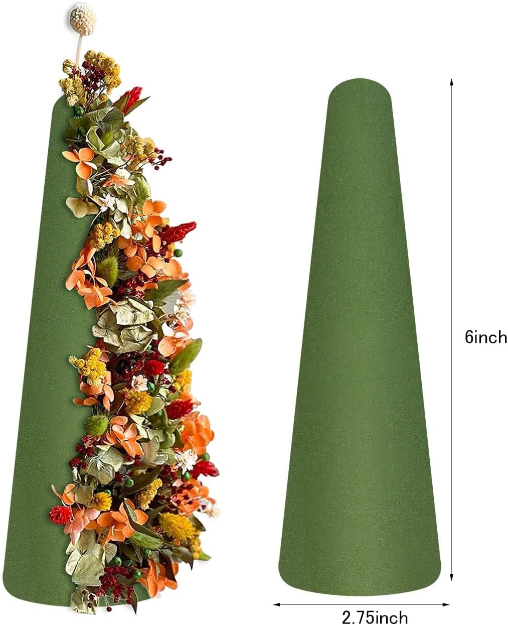 CCINEE Floral Foam Cone, 2 Packs 5.9×2.75 inch Wet Green Florist Flower Block Floral Arrangement Supplies for Craft Project and Christmas Party Decoration