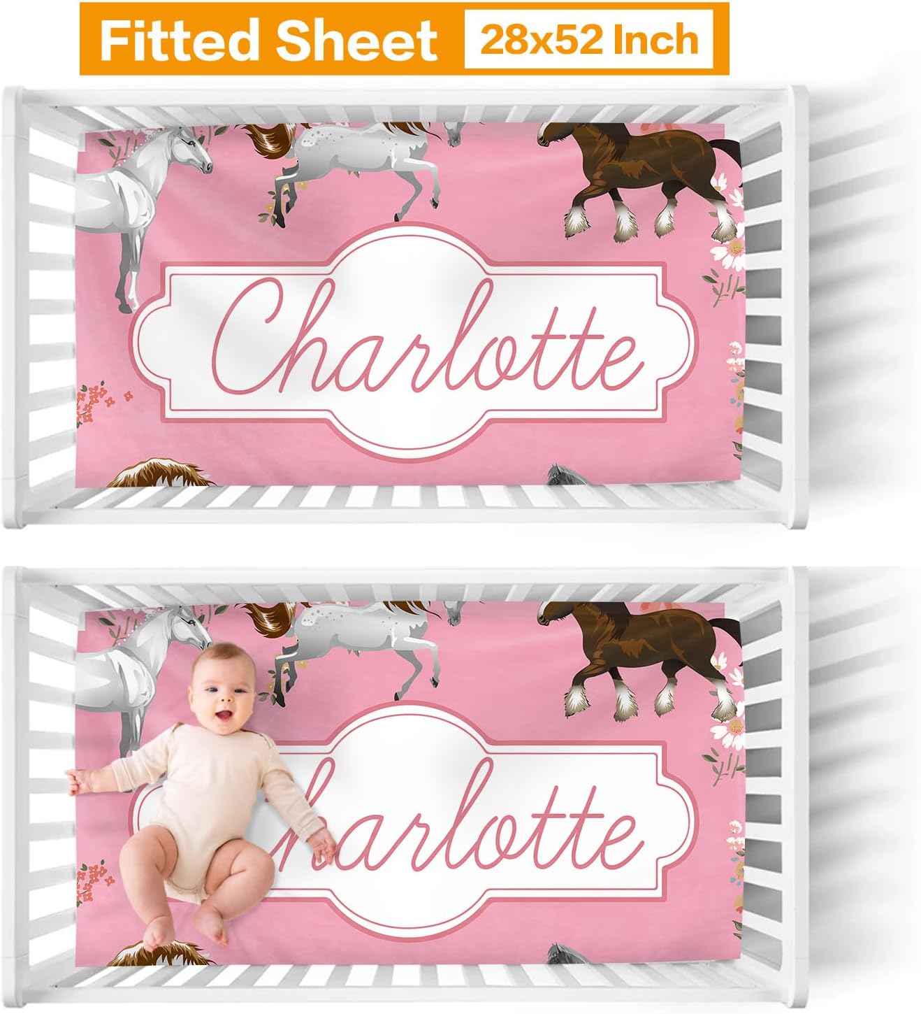 Custom Baby Crib Bedding Set - Comfortable 5 Piece Crib Set Cartoon Animals Design - Personalized Name Blanket, Crib Sheet, Changing Pad Cover, Pillowcase, Wall Art, Nursery Decor for Newborns Style G
