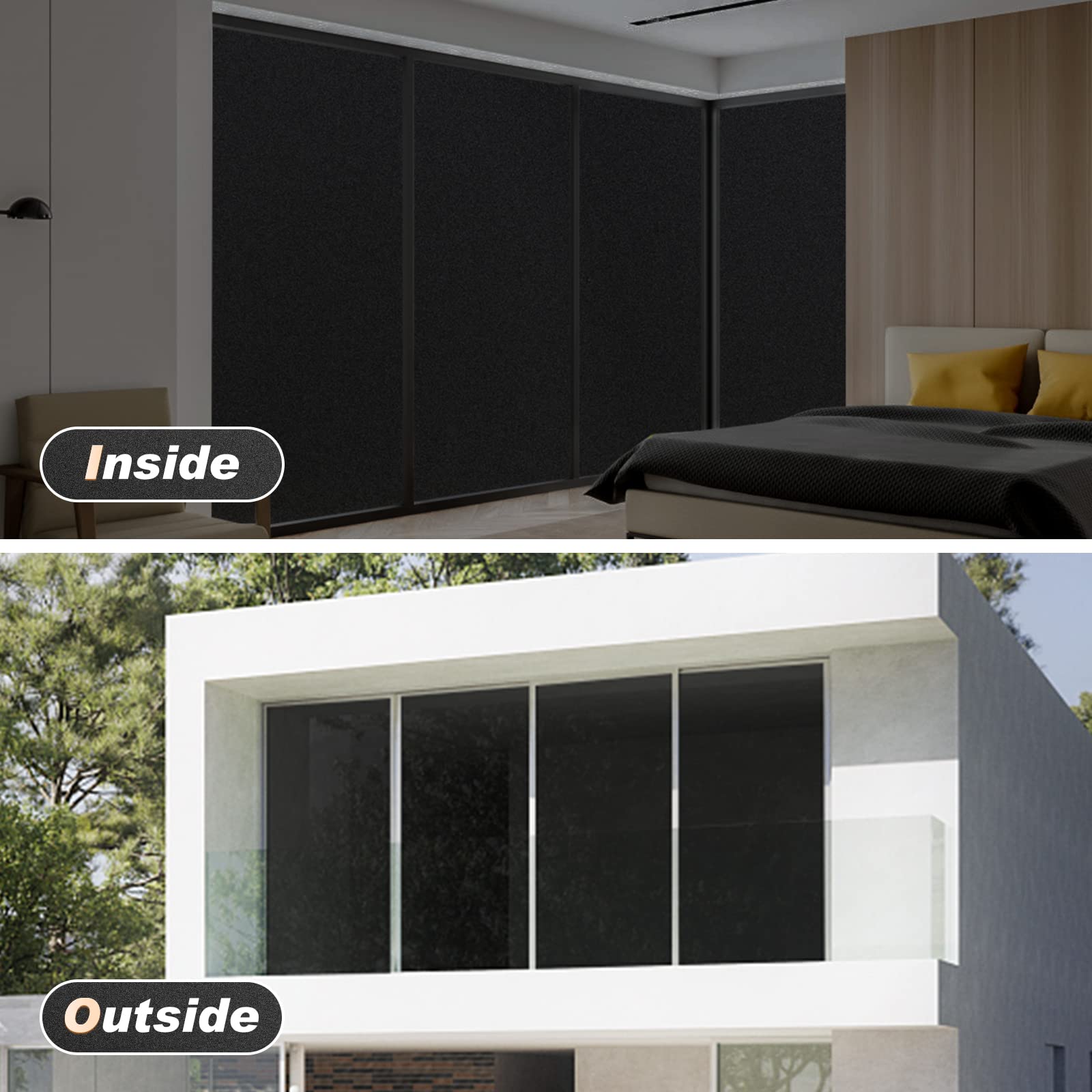 rabbitgoo Fensterfolie Blickdicht Sichtschutzfolie selbstklebend Verdunkelungsfolie Fenster Klebefolie statische Folie dunkel für Schlafzimmer Schwarz 90 x 199 cm