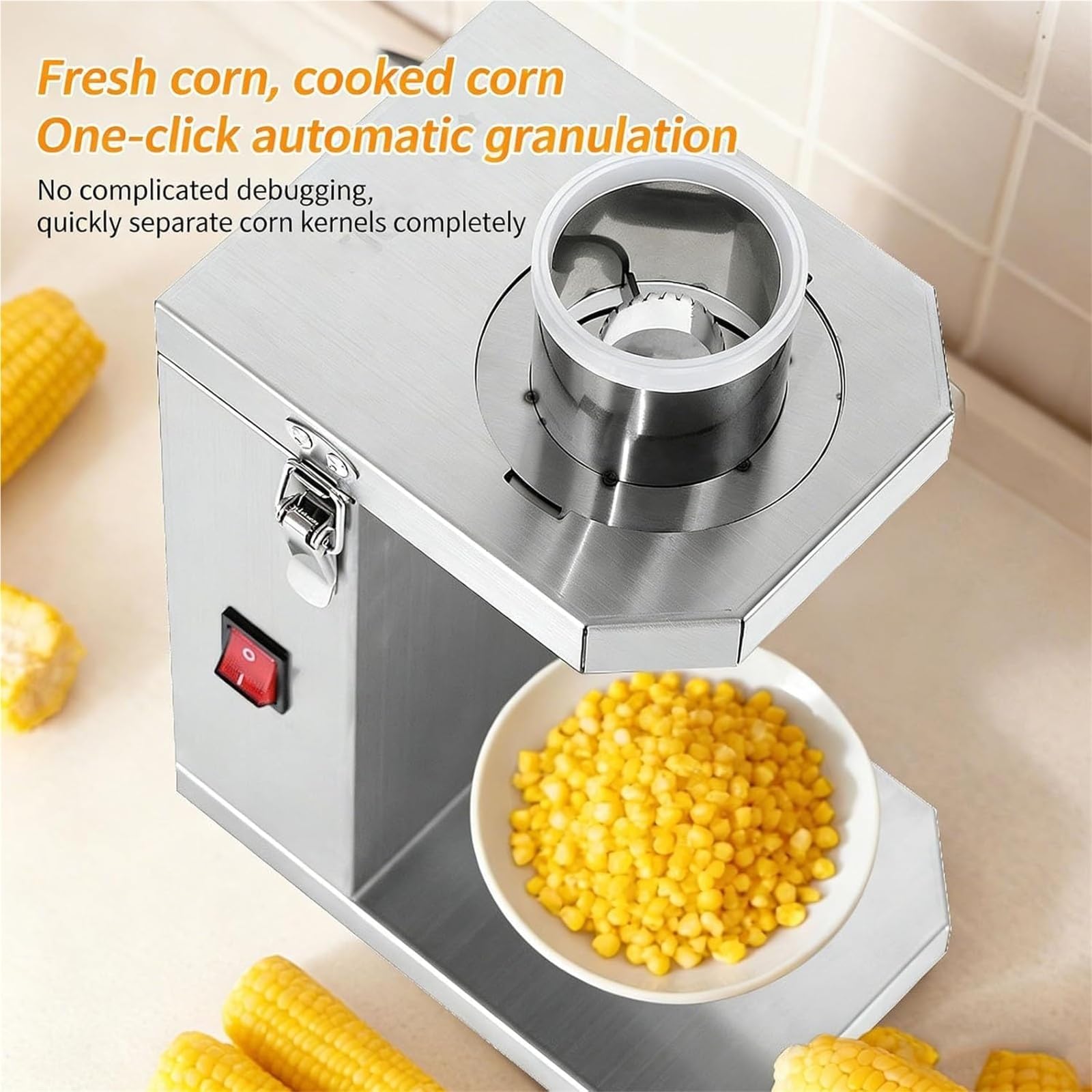 Macchina elettrica trebbiatrice per mais, spogliarellista automatica con ugello di alimentazione da 6,5 cm, lama rimovibile per mais fresco e cotto, gadget essenziale da cucina