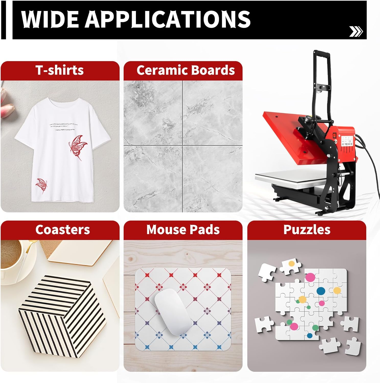 16x20 inch Heat Press Machine for T-Shirt 1600W Semi-Auto Commercial Clamshell Heating Sublimation Transfer Side Out Heat Printing Machine for Clothes, Mouse pad