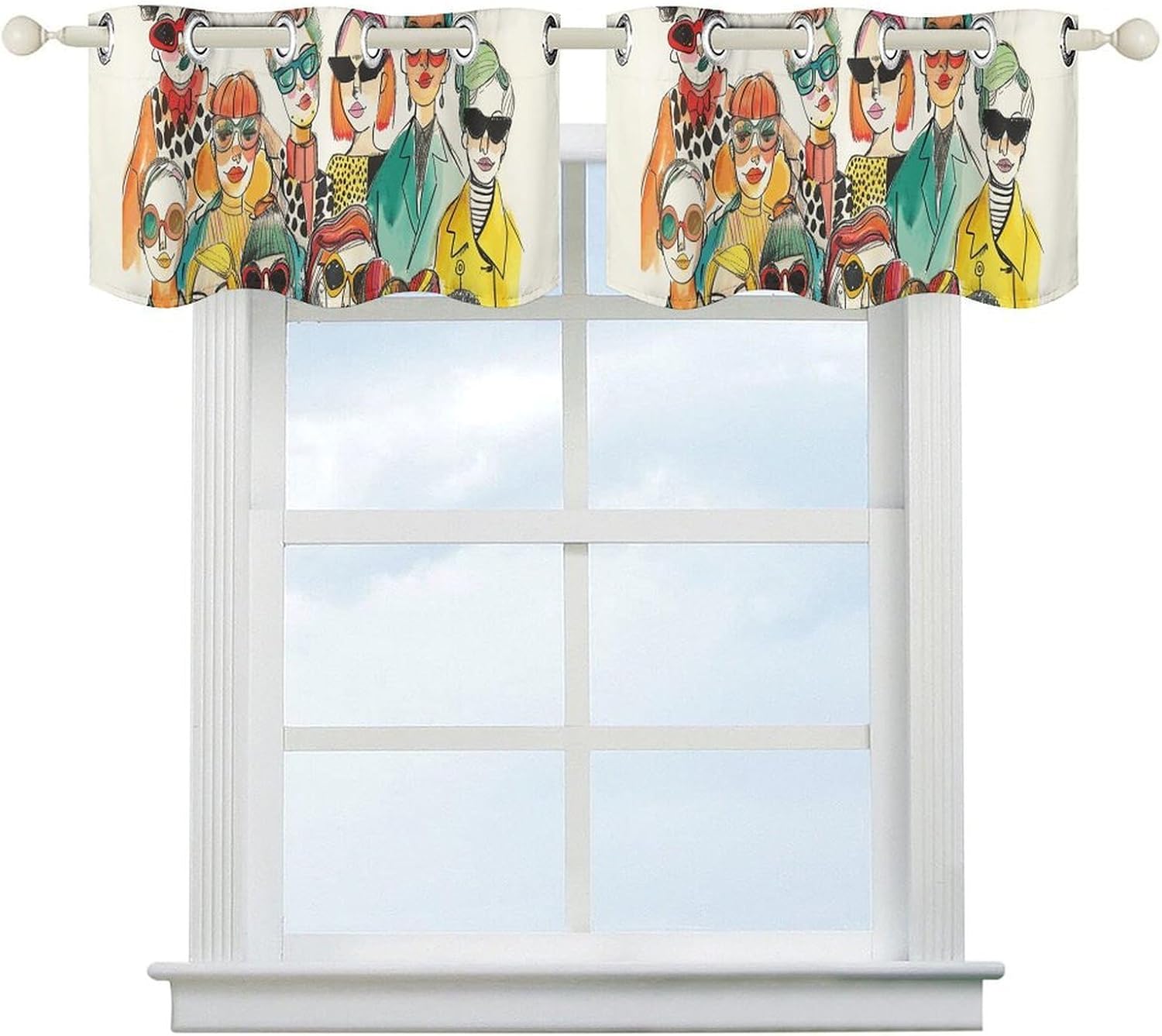 Happy Face Pattern Valance for Windows, 2 Pack Kitchen Curtains Modern Home Decor, Soft Blackout Window Curtains for Living Room & Bedroom, 18 X 52 Inch