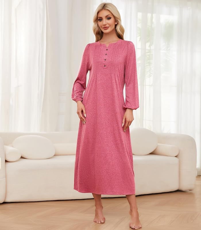 ETOSELL Womens Long Sleeve Nightgowns Soft Ladies – Full ankle length