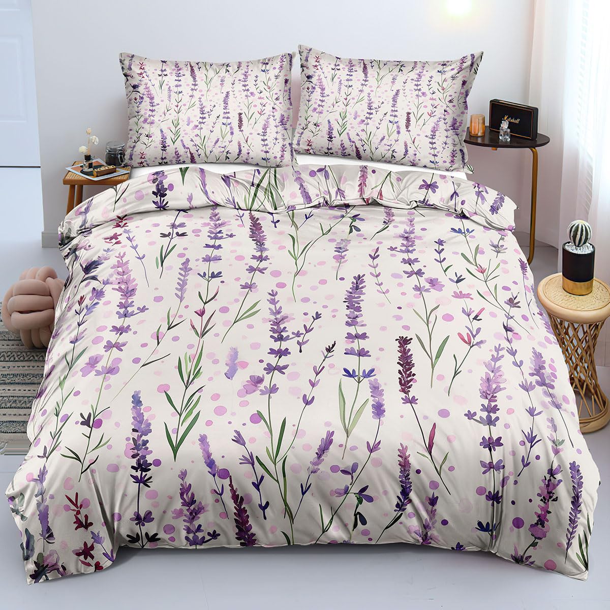 Housse de couette lavande parure de lit réversible 3 pièces pour grand lit enfant