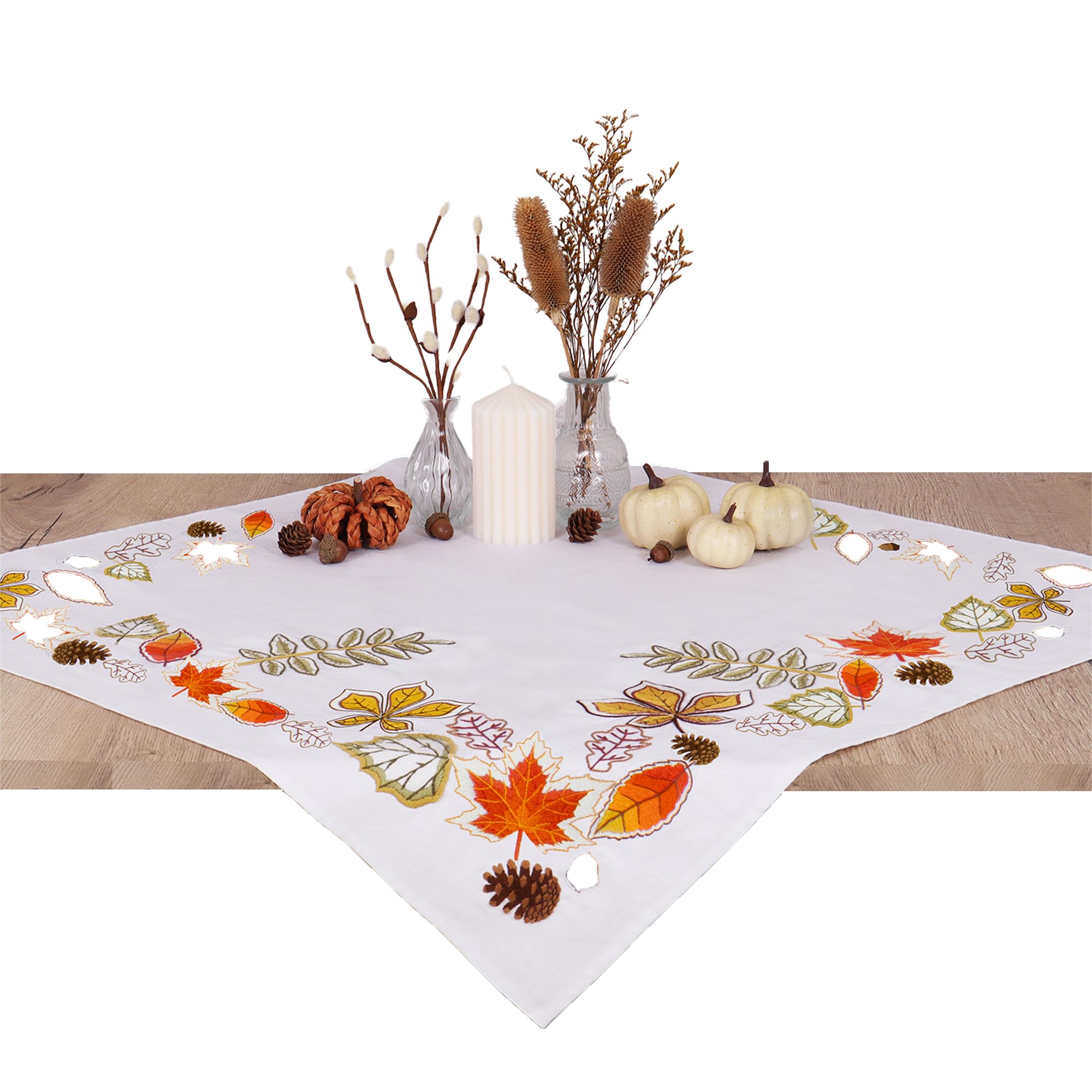 Trimits Embroidery Kit - Tablecloth - Includes Printed Fabric, Threads, Needle & Instructions, 80 x 80cm, Autumn Leaves — image 1
