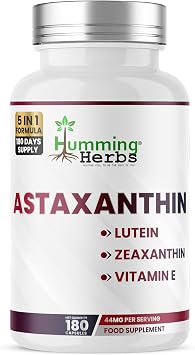Humming Herbs Astaxanthin 12 mg with Lutein 10 mg, Zeaxanthin 2 mg & Vitamin E | 180 Vegan Capsules 180-Day Supply | Carotenoid Complex Food Supplement