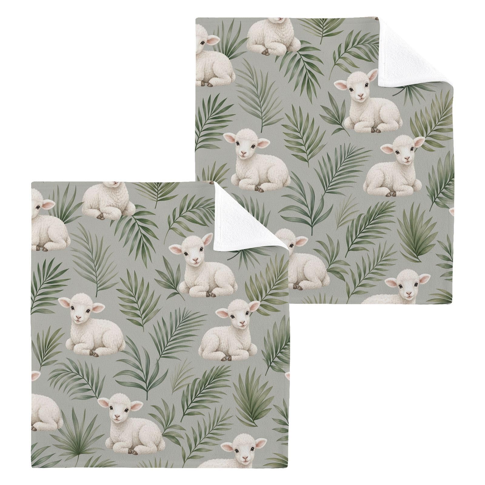 BOESI Lamb Pattern 12x12in Cotton Washcloth,Soft Absorbent Face Towel