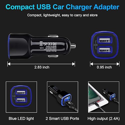 Miniatura 5 de Cargador de coche para iPhone, paquete de 3 unidades de 2.4 A, cargador USB de carga rápida para iPhone 16e 16 15 14 13 12 11 Pro Max SE XR XS X 8 7