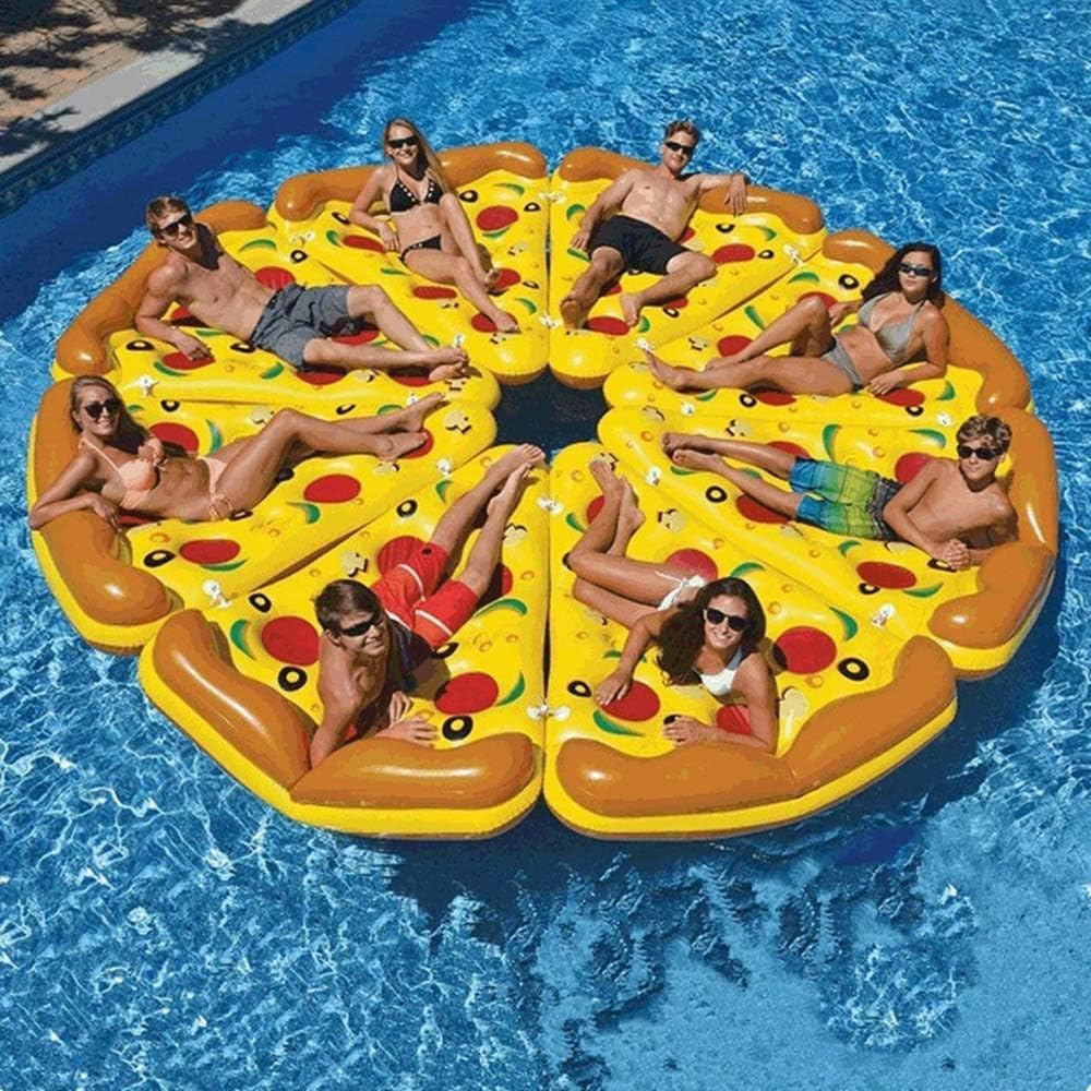 Flotadores inflables para piscina, camas de aire para verano, creativo, pizza, montaje en fila, para adultos, natación, playa, playa, agua, cama flotante de 180 x 135 x 30 cm para relajarse en la
