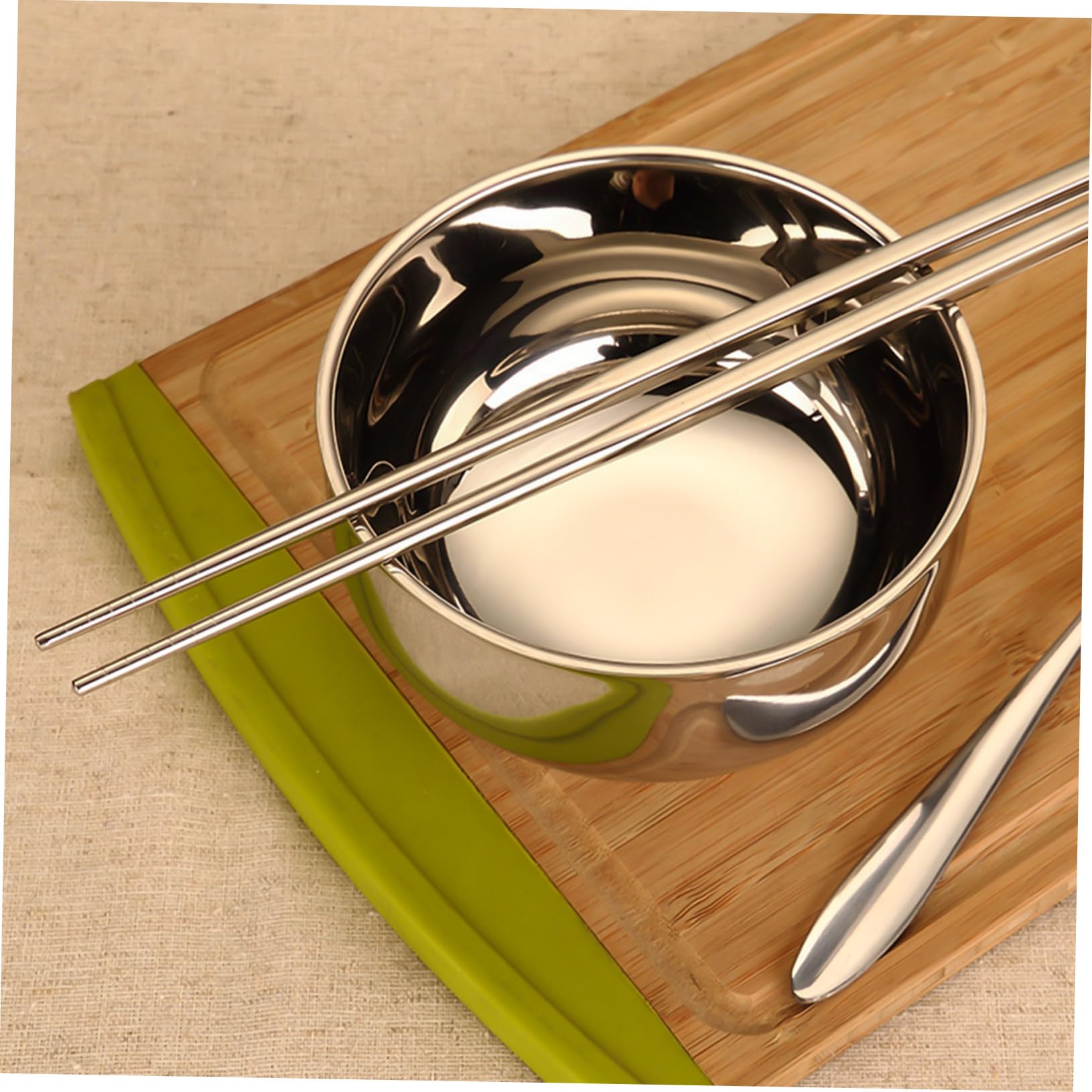Edelstahl Besteck Set Teilig Retro Design mit Schüssel Esslöffel und Essstäbchen Langlebig Wiederverwendbar Tragbar für Reisen Camping Büro und Schule Bpa Frei Vielseitig für