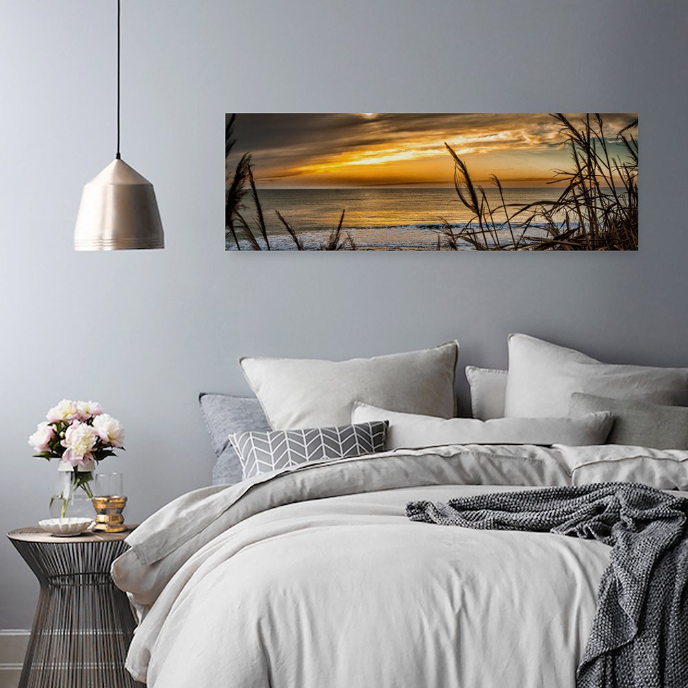 Feeby Cuadro en Lienzo Puesta Del Sol 150x50 cm 1 Pieza Modernos Impresión Artística Calidad Fotografica Imagen Decoración de Pared Salon Dormitorio Cocina Oficina Pasillo Mar Naturaleza Marrón