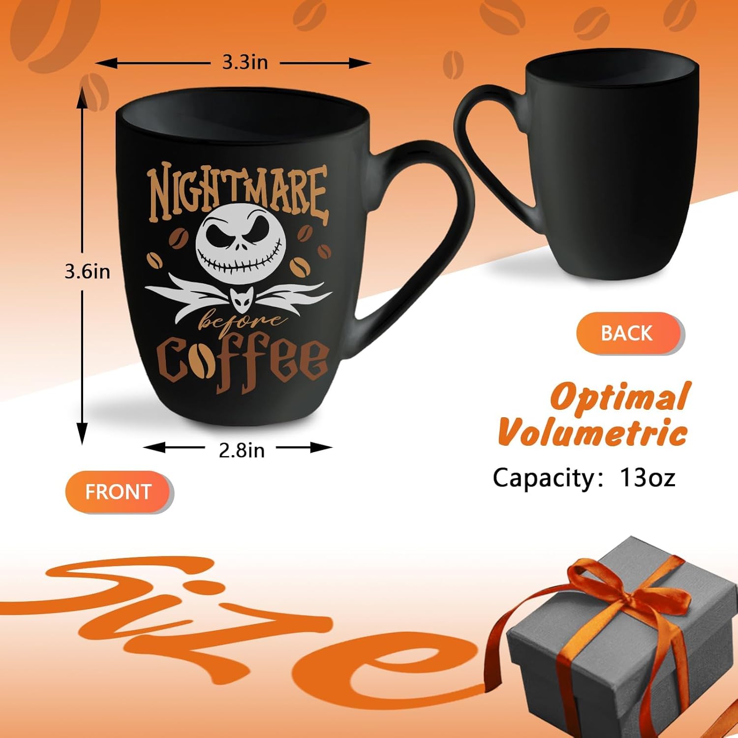 Pycat Jack Ceramic Black Coffee Mug Gifts, Nightmare Before Coffee Tea Cup with Handle, Halloween Christmas Holiday Gifts for Friends Women Men Novelty Funny Drink Mugs 13 oz - Image 2