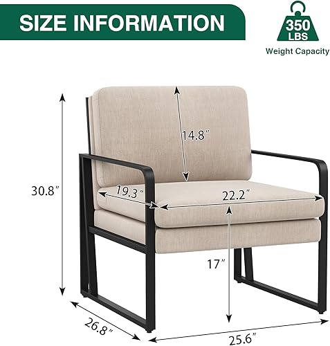 Miniatura 2 de ALISH Sillas decorativas, sillón tapizado, sillas modernas para sala de estar, sillón de lino, sillas laterales de lectura con patas de metal para