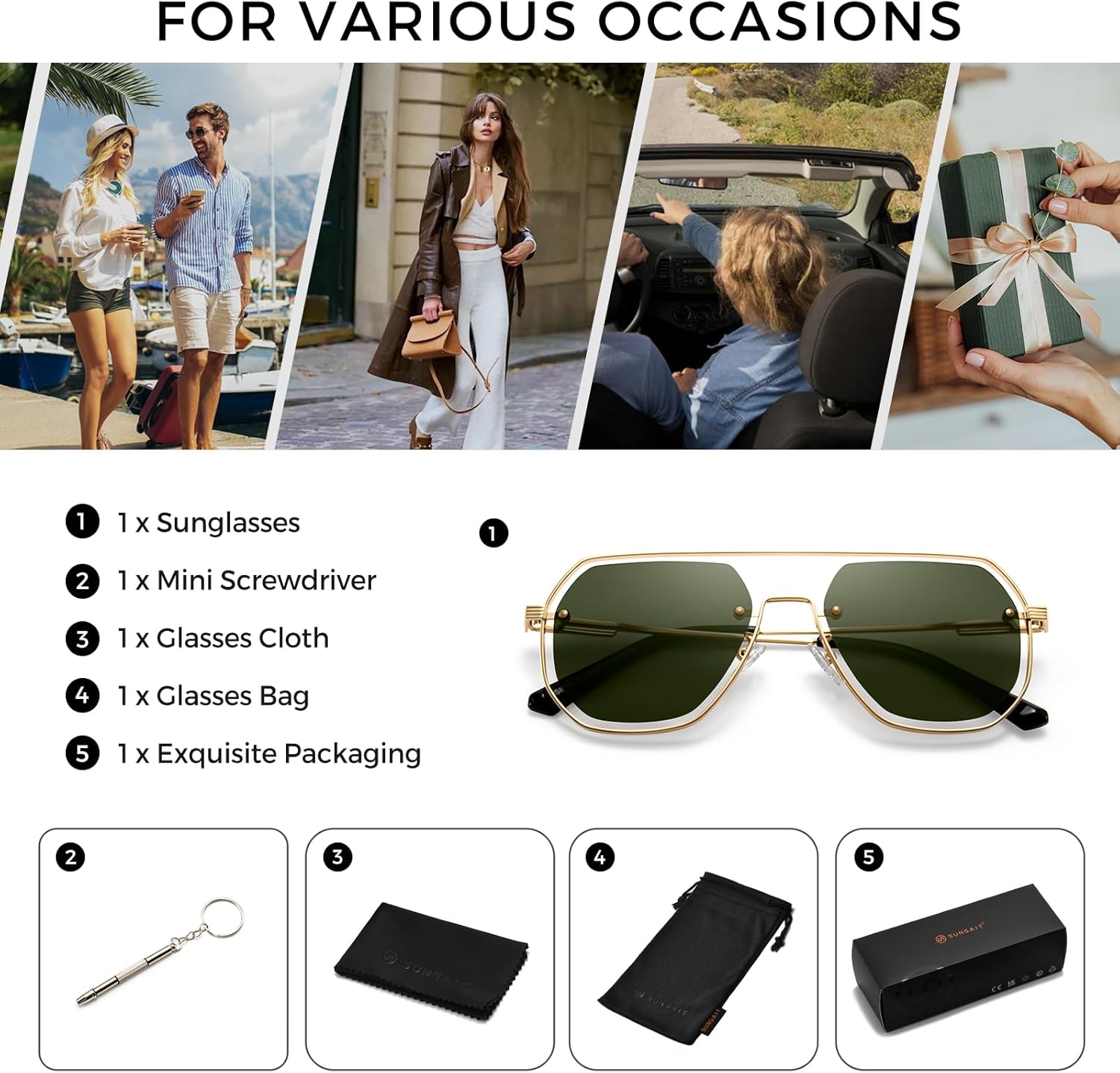 SUNGAIT Hollow Geometric Oversized Aviator Sunglasses for Women Men Metal Frame Retro Trendy Shades UV Protection - Image 6