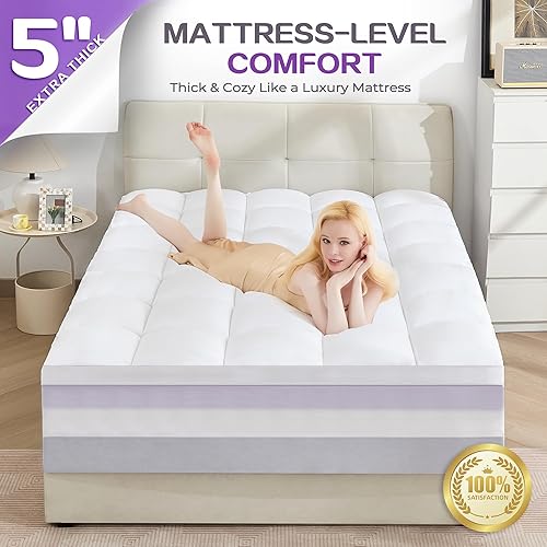 Miniatura 4 de SINWEEK - Cubrecolchón de espuma viscoelástica de doble capa de 5 pulgadas, tamaño Queen, con 3 pulgadas de espuma viscoelástica de gel más 2