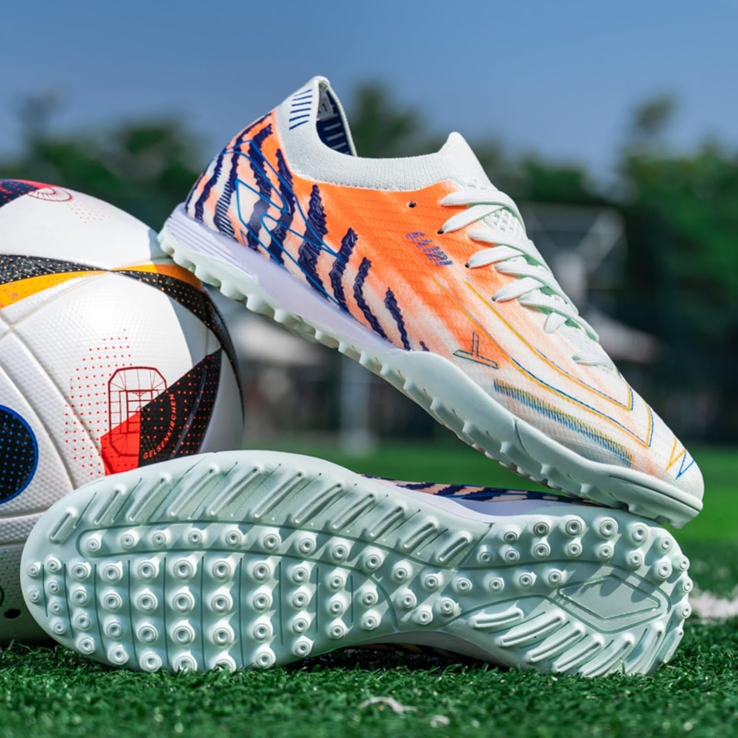 Men Women Low Top Soccer Cleats Lace Up Unisex Football Shoes Outdoor Indoor Turf Soccer Boots for Beginners to Advanced Players