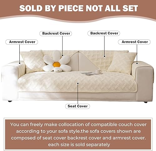 Miniatura 24 de Funda de Sofá Estilo Granja Color Sólido Neutro Funda de Sofá de Algodón Suave Acolchado Fundas para Sofá Seccional Antideslizante Lavable Forro de