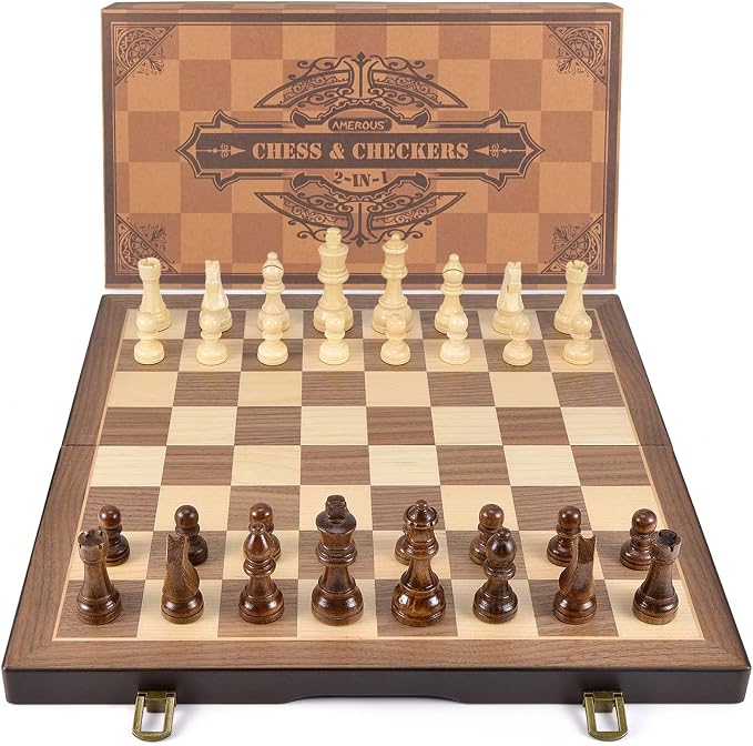 AMEROUS Juego de Ajedrez y Damas Magnético de Madera 15 in miniatura 9