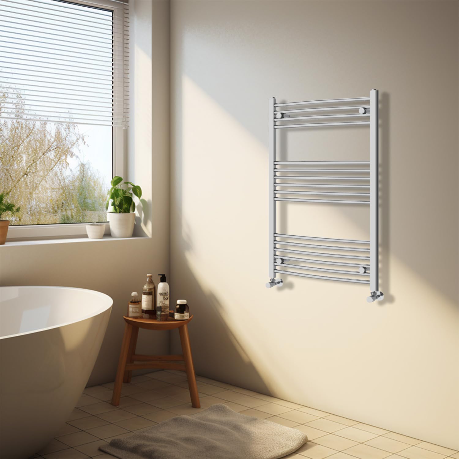 NRG Chrome Heated Towel Rail Curved Designer Bathroom Radiator - 1000×600mm