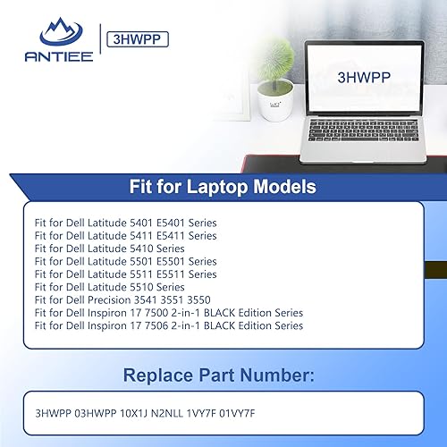 Miniatura 4 de 3HWPP - Batería de repuesto para laptop Dell Latitude 5401 5410 5411 5501 5510 5511, Precision 3551 3541 Inspiron 7706 2 en 1, Inspiron 17 7500/7506