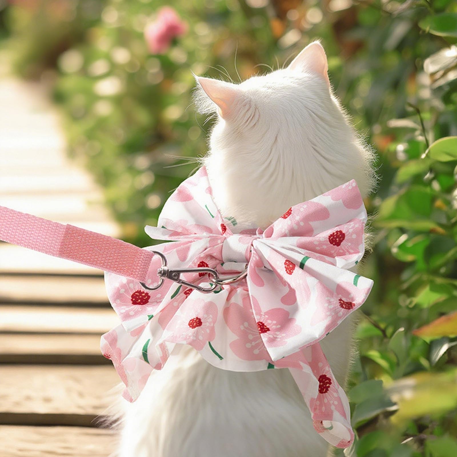 Ling & Bai Small Dog Harness Dress and Leash Set Cute Pet Bowknot Dresses Summer Cat Princess Clothes Outfits Accessories for Puppy Kitten (Pink - Image 2