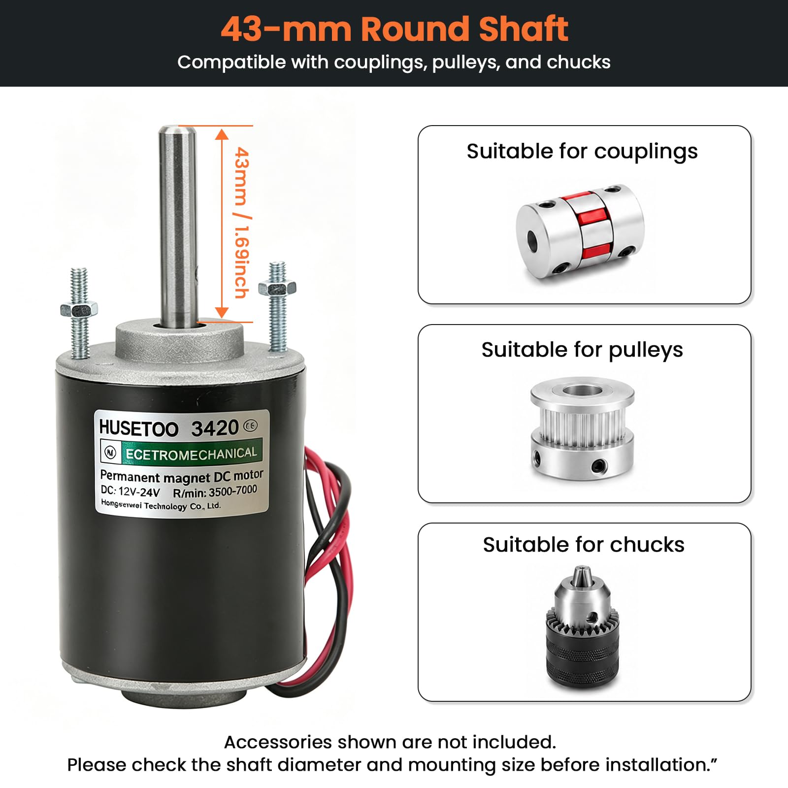 High Torque DC Motor 12V/24V, DIY Project Quiet Motor Permanent