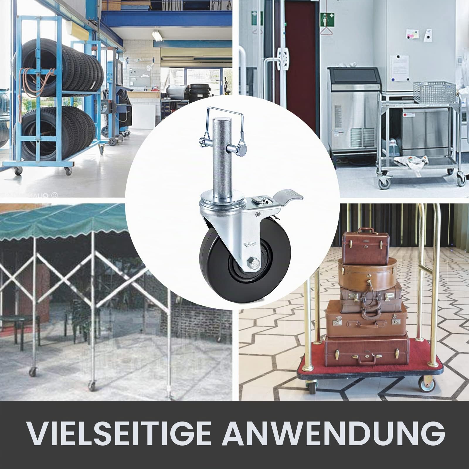 VEVOR Lenkrollen aus Polyurethan, 8 Zoll Eisenkern, Lenkstangenrollen mit Doppelfeststellbremse, verstellbare Füße, Tragfähigkeit 1100 lbs/500 kg pro Rad, 4er Pack