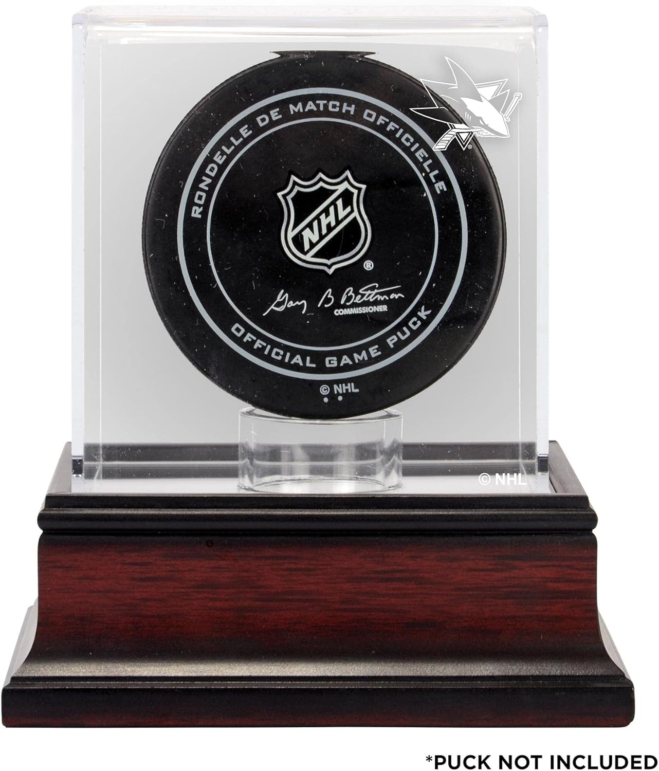 San Jose Sharks Mahogany Hockey Puck Logo Display Case - Hockey Puck Logo Display Cases ''Case Only''