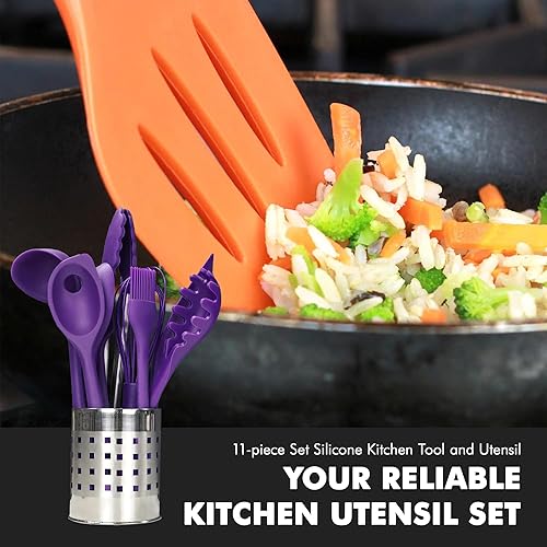 Miniatura 5 de Chef Craft Juego de utensilios y utensilios de cocina de silicona premium, 11 piezas, color morado