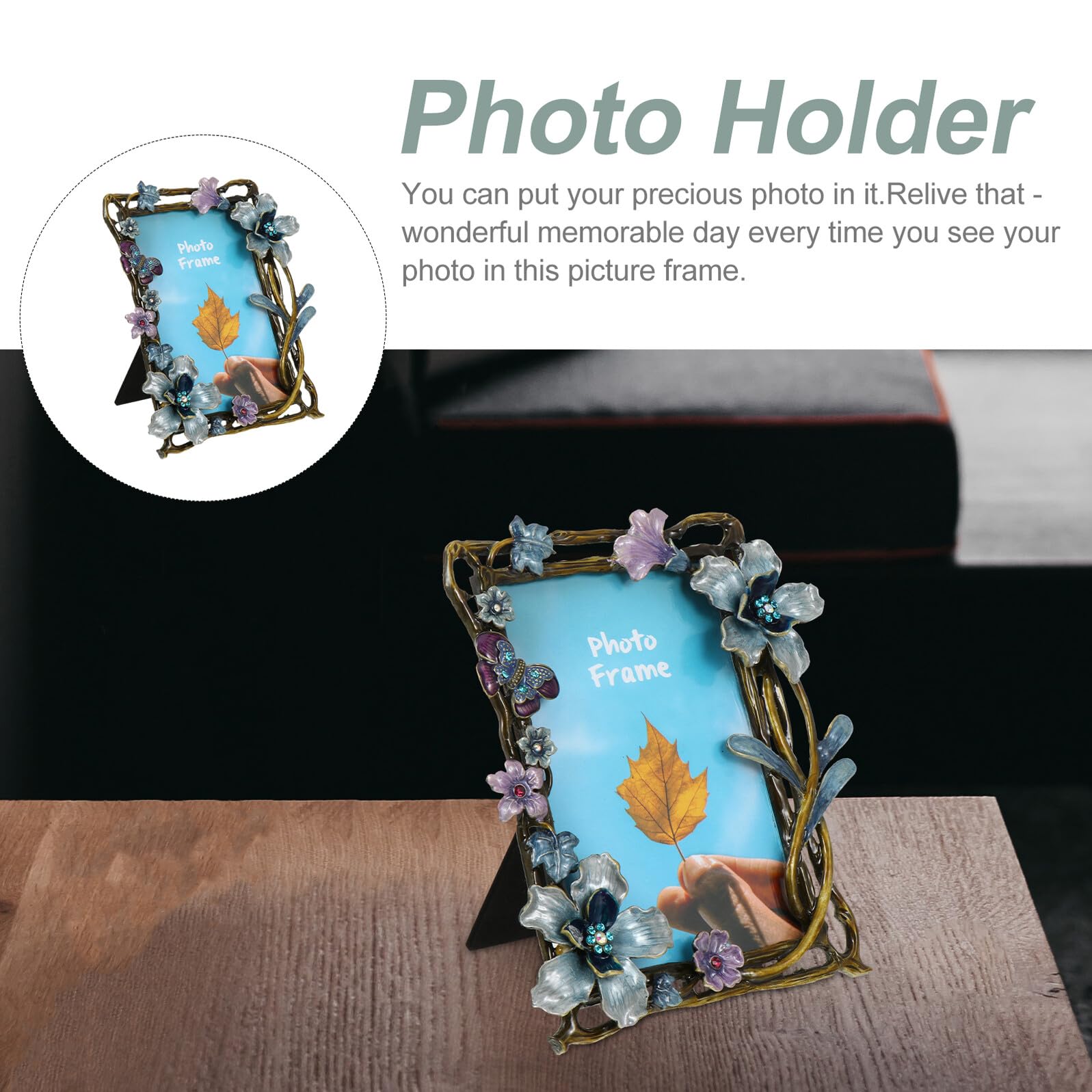 Alipis Retro Metall Fotorahmen mit 3d Blumenmotiv Dekorativer Bilderhalter für Schreibtisch Vintage Bilderrahmen im Europäischen Stil mit Aufsteller Tischdeko für Wohnraum und Geschenk