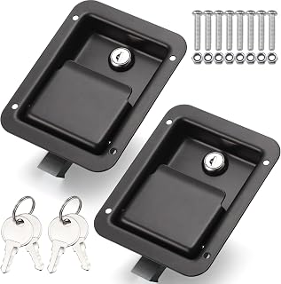 Black Truck Tool Box Lock Replacement kit, Stainless Steel Paddle Latch for Truck Bed Toolbox Handle, Trailer Door, RV, Camper, ATV, UTV, 5.85" L x 4.25" W with Keys, 2PC