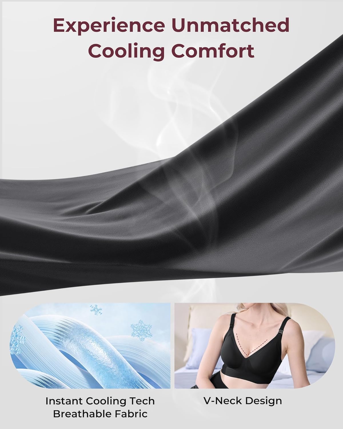 Momcozy CoolFit Nursing Bras for Breastfeeding, Ultra Stretch Seamless Jelly Strip Maternity Bra, Cooling Wireless Black