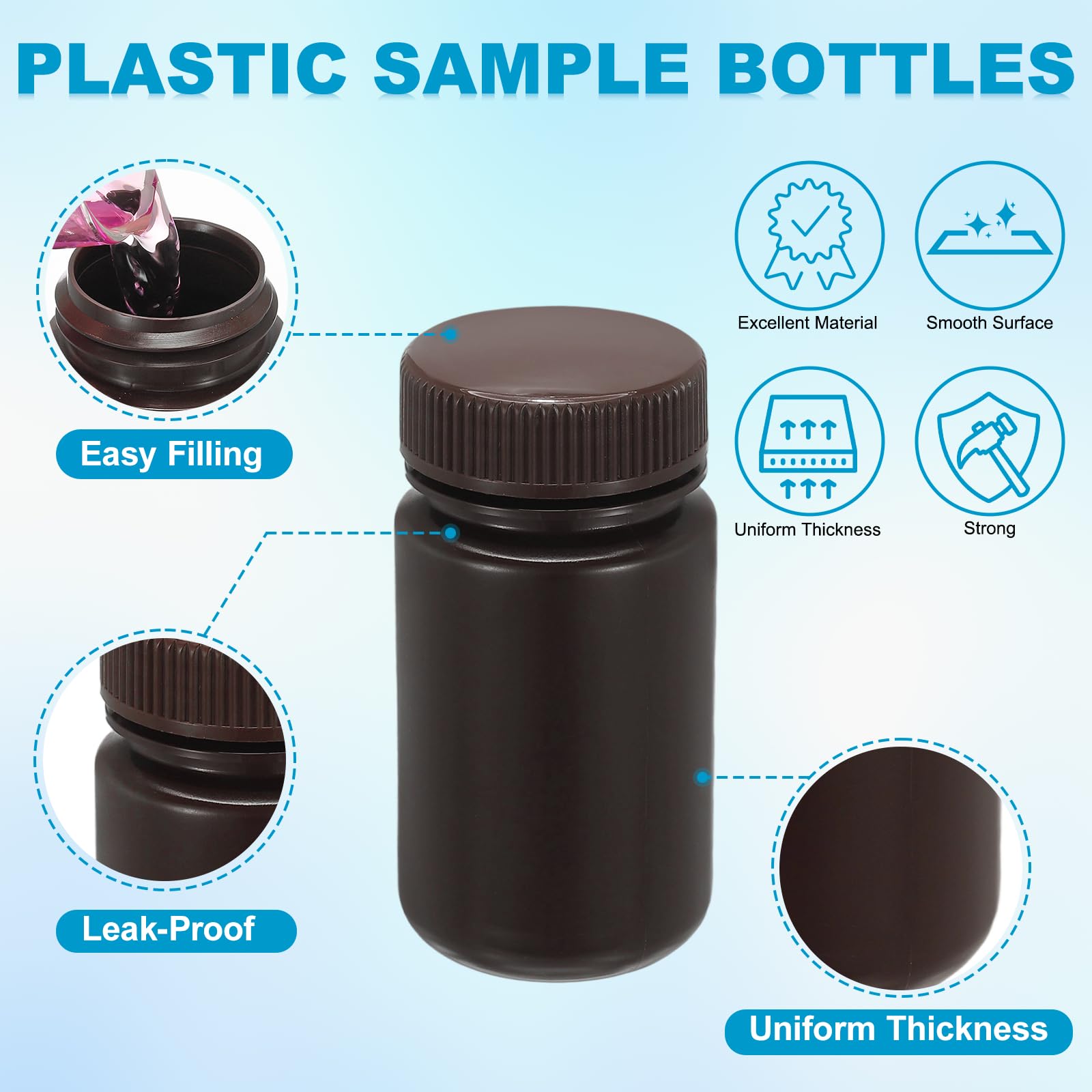 PATIKIL 6 bottiglie di plastica per reagenti, 10 ml, per campioni di sostanze chimiche, in HDPE, a prova di perdite, contenitori per reagenti da laboratorio, articoli da toeletta da viaggio, marrone