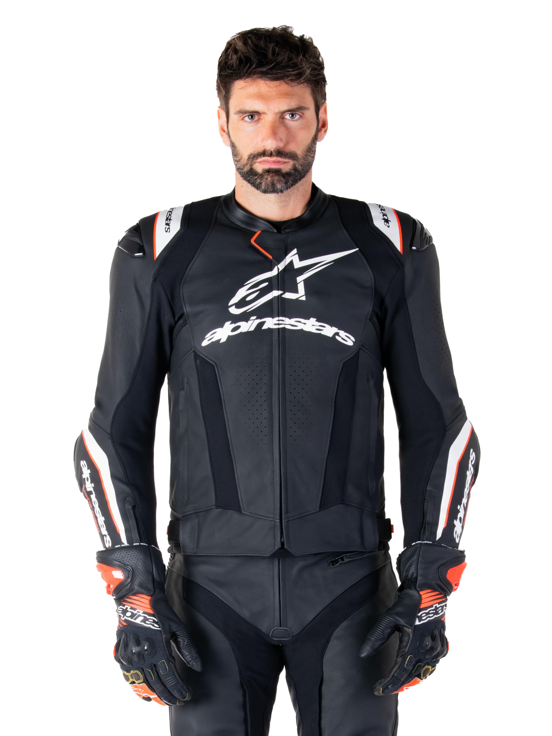 Alpinestars Missile V3 Ignition Leather Jacket, CE-Certified Motorcycle Protection, Superior Comfort & Ventilation 54 Black/White