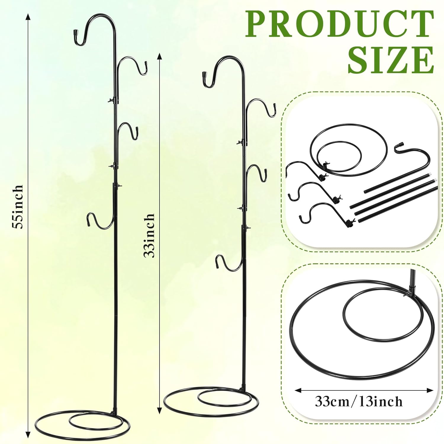 JaGely 1 Pcs Adjustable Shepherds Hook for Outdoor Heavy Duty Garden Shepherd Hook for Wind Chime Stand Hanging Plant Bird Feeder Pole Iron Hooks with Base