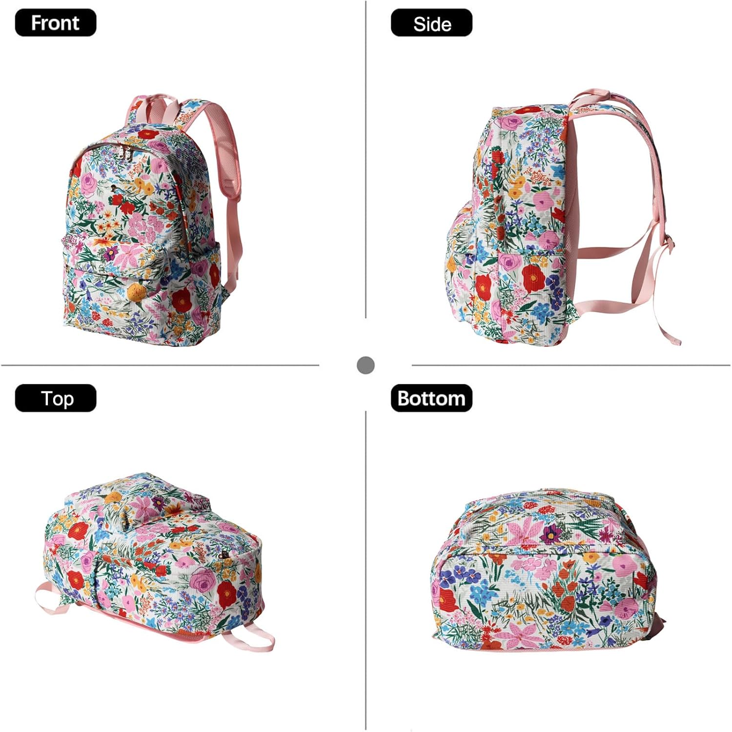 ESVAN Corduroy Original Travel Backpack,Waterproof Suitable for Travel,Gym,Shopping,Yoga,Hiking,Beach (Corduroy Pink flower)