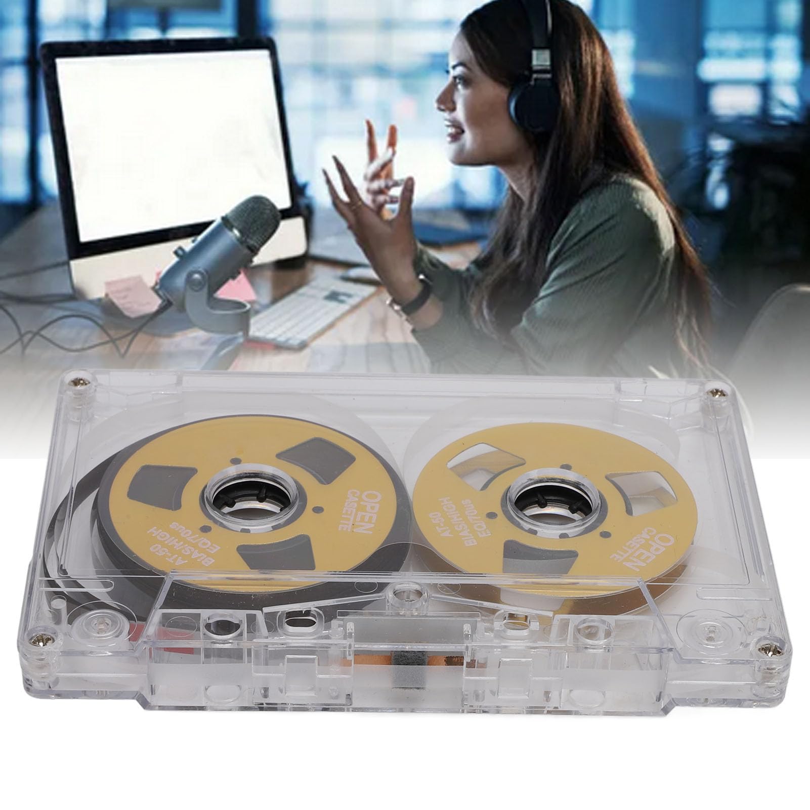Leere Kassette von Rolle zu Rolle, 50 Minuten Aufnahmezeit, Normale Vorspannung, Doppelseitig, Metall-Tonkassette mit Transparenter Box
