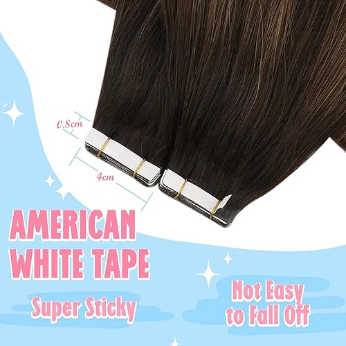 Miniatura 3 de Sunny - Extensiones de cabello humano real con cinta adhesiva, extensiones de cabello humano real, color marrón balayage, extensiones de cabello