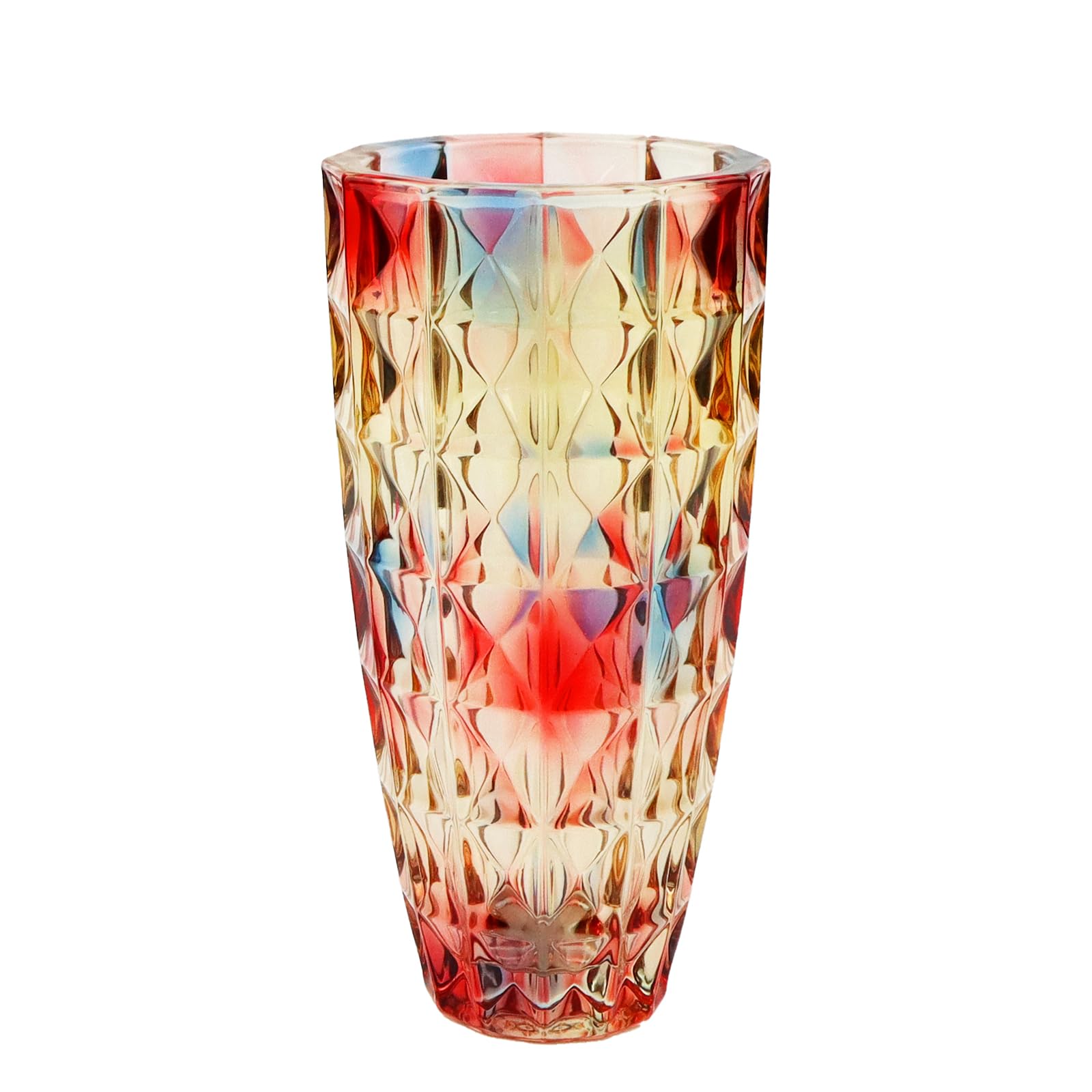 QEEYON Jarrón de Cristal de Colores, Grandes Jarrones de Cristal Coloridos para Arreglos Florales, Jarrón Unico de Arco Iris para Centros de Mesa, Sala de Estar, Cocina, Oficina, Boda (25 x 12 cm)