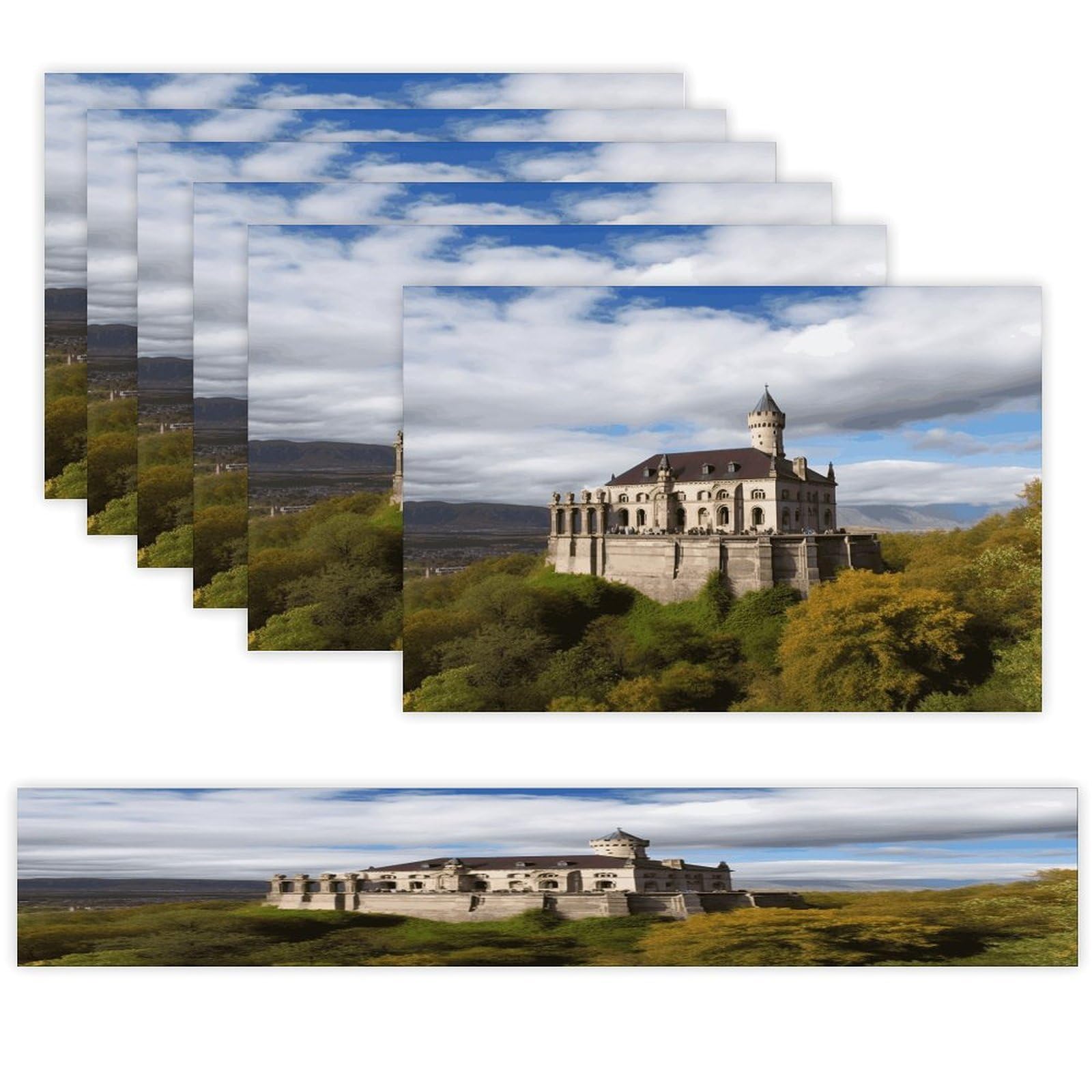Historical Monuments of Armenia Table Runner and Placemats Set of 6 for Kitchen Washable Table Mats Heat Resistant Place Mats Non-Slip Place Mat Wipeable Placemat(6 Placemats+1 Table Runner)