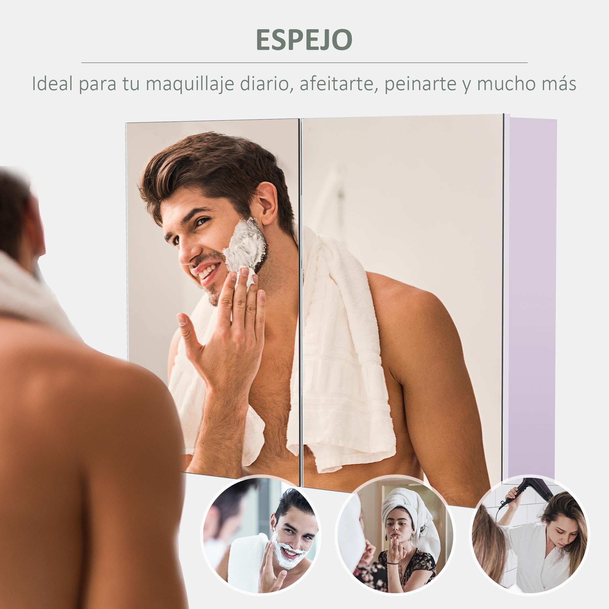 HOMCOM Armario de Baño con Espejo Estilo Moderno Armario de 2 Puertas con 3 Estantes Interiores para Salón Dormitorio 80x15x60 cm Blanco