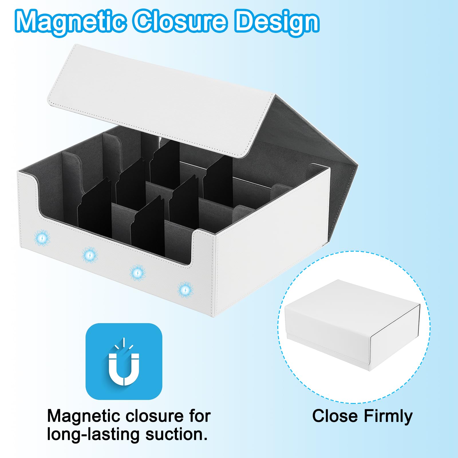 PATIKIL Card Storage Box for Trading Card 1200 + PU Leather Magnetic Closure Card Storage Deck Box Holder with 10 Divider Fit for Magic Games Card White/Grey - Image 4