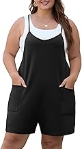 OLRIK Womens 2026 Summer Plus Size Romper Adjustable Spaghetti Strap Jumpsuits With Pockets Sleeveless Casual Overall Shorts