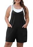 Womens 2025 Summer Plus Size Romper Adjustable Spaghetti Strap Jumpsuits With Pockets Sleeveless Casual Overall Shorts
