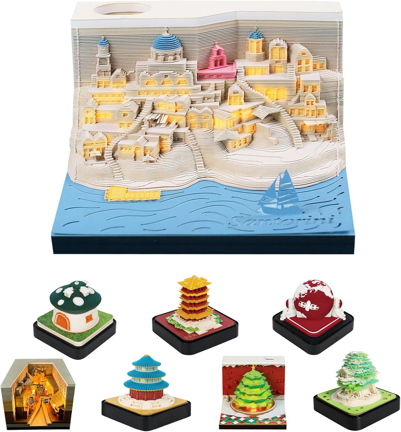 2025 3d Time Piece Calendar,Led Lights Calendar Memo Pad,Creative Desk Calendar Diy Notes Notepad,Craft Desktop Decoration Sculpture,School Home Office、Decoration Festival Gift (castle)