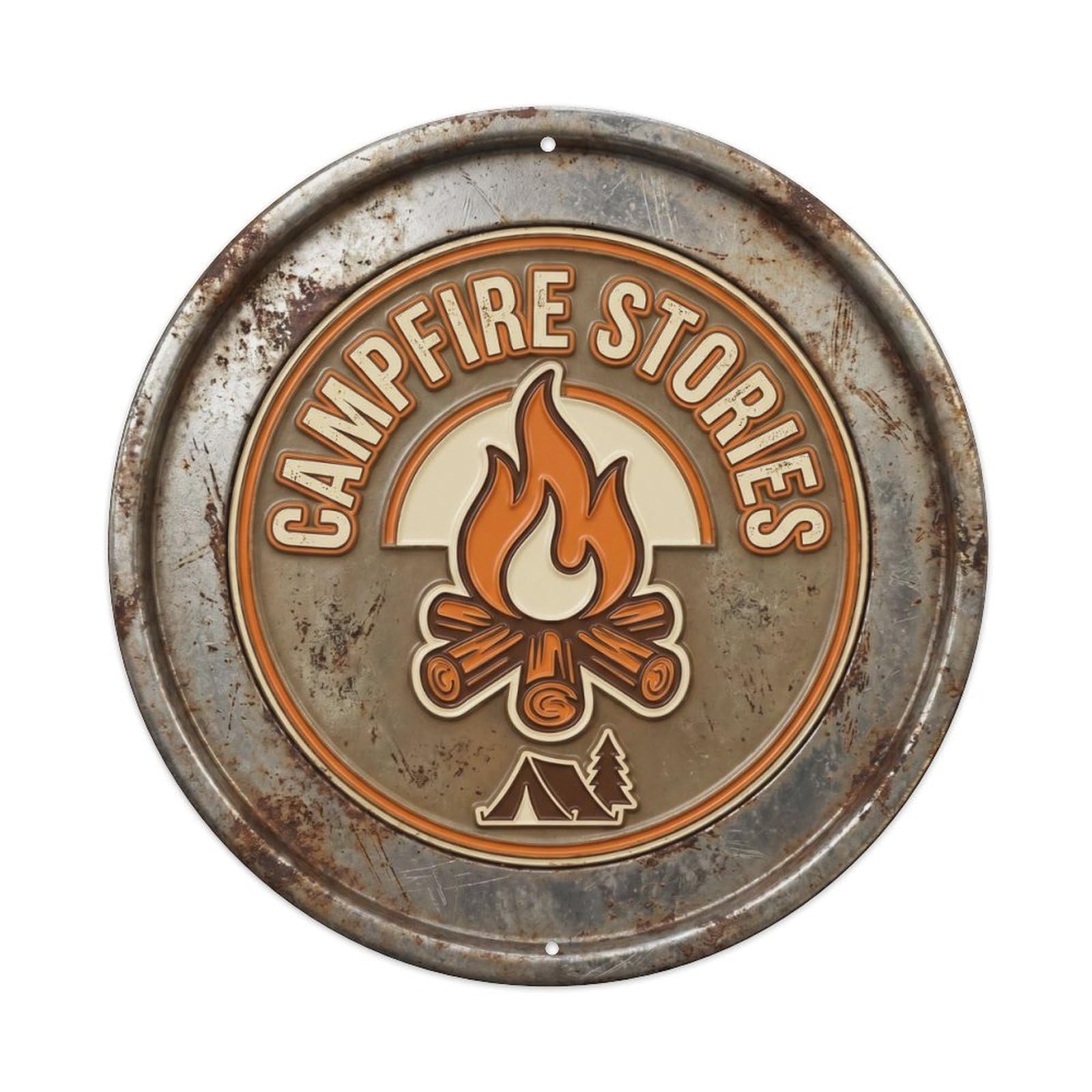 Cmhok Vintage Style Campfire Stories Classic Garage Accessory Retro Slogans Metal Tin Sign Plaque Wall Decor For Cafe, Club, Garden Round Metal Poster 8X8inch