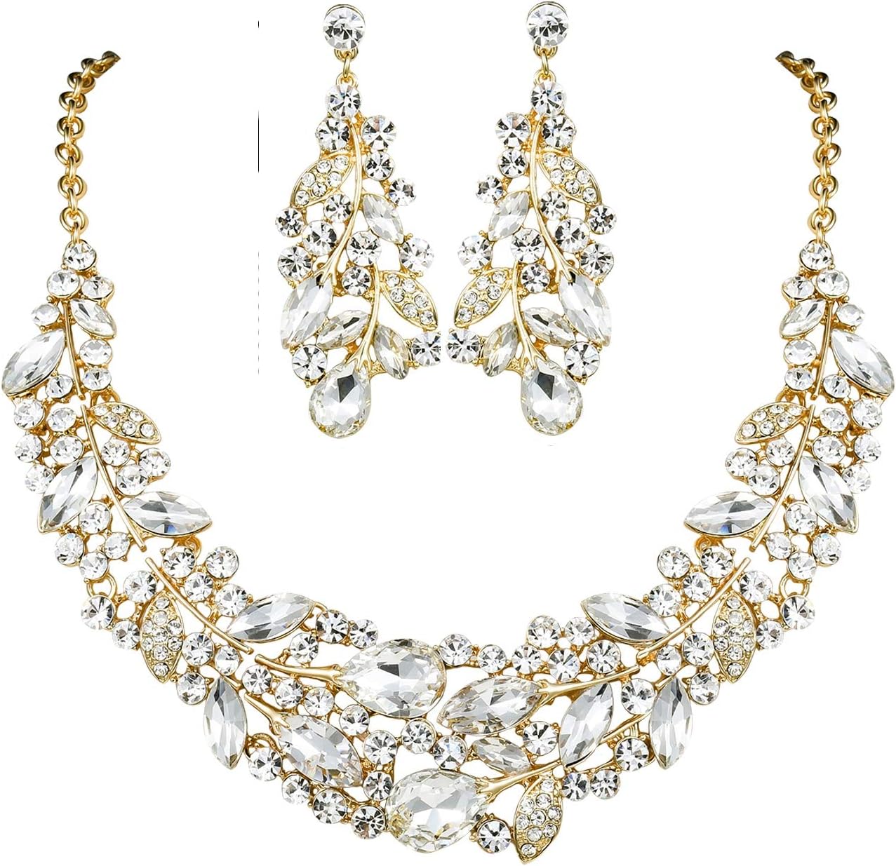 Weeping Willow Austrian Rhinestone Crystal Necklace Earrings Set N1781-gold