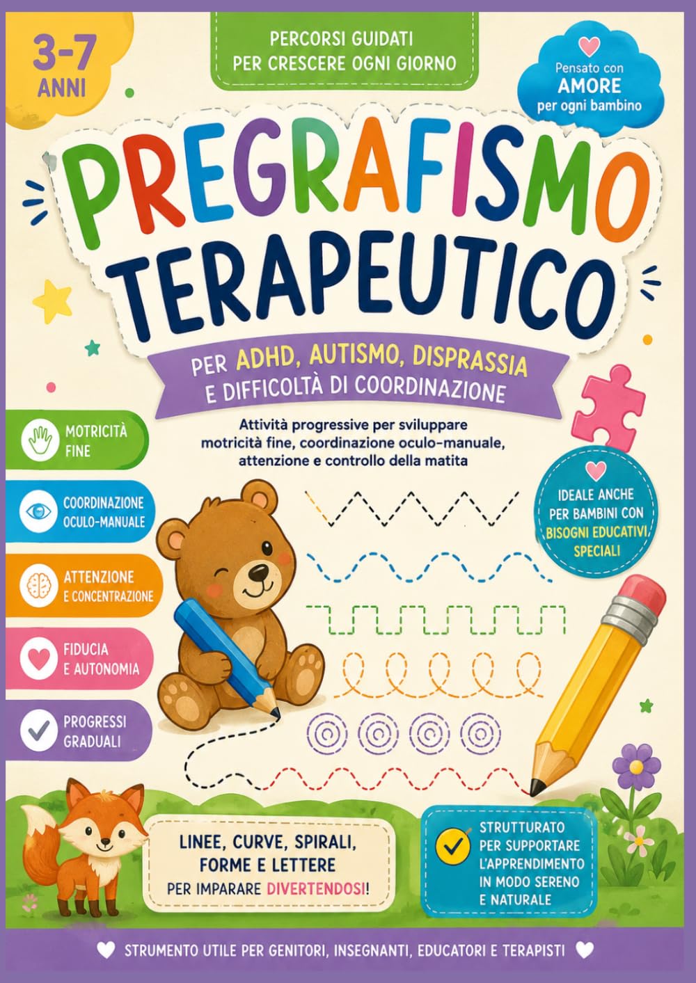 Pregrafismo Terapeutico: Percorsi guidati per sviluppare motricità fine, coordinazione oculo-manuale e controllo della matita. Per autismo, ADHD, disprassia, disabilità.